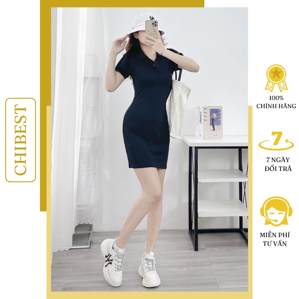 Đầm body Tay Ngắn bồng Cổ Polo Ôm Dáng  Thời Trang Cho Nữ CHIBEST LDB78