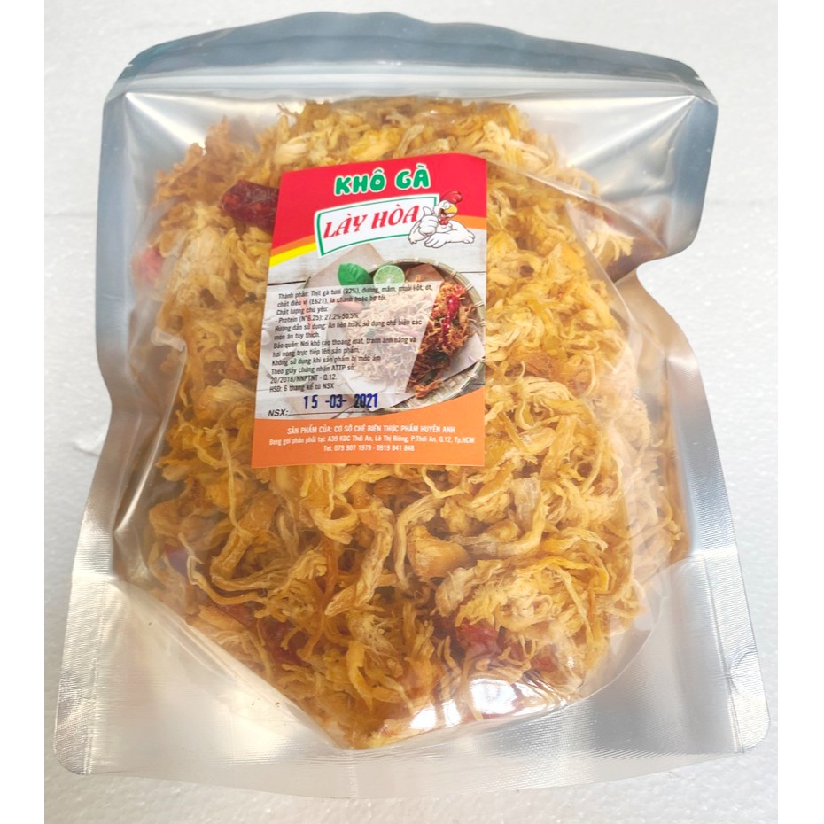 500gr Khô gà Bơ Tỏi cay Lày Hòa: 1 túi zipper 500gr