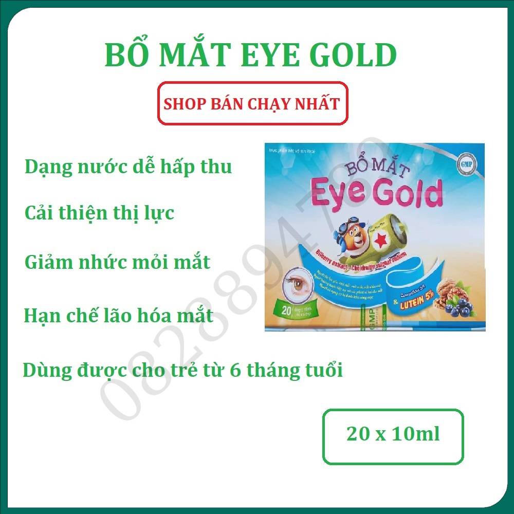Bổ mắt nước Eye Gold hộp 20 ống giúp giảm mỏi mắt, khô mắt, cải thiện thị lực, dùng cho trẻ từ 6 tháng tuổi