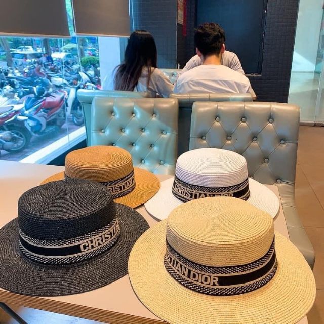 Mũ nón cói vành nhỏ đi biển nhiều màu đai dior siêu dệp
