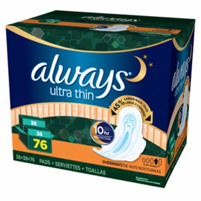 Băng Vệ Sinh Ban Ngày Always Ultra Thin Advanced Long Pads 88 miếng &amp; Overnight Pads 76 miếng