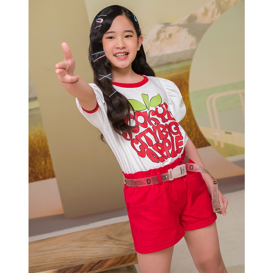 Quần short jeans cho bé gái JOOKYLI màu đỏ 20G0944