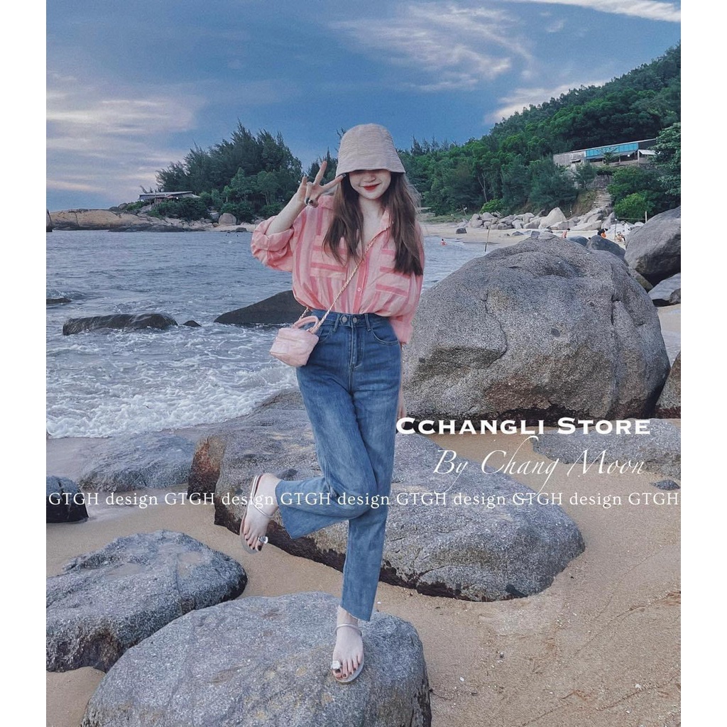 ✨BÁN SỈ✨Áo sơ mi kẻ hồng lệch 2 túi ngực