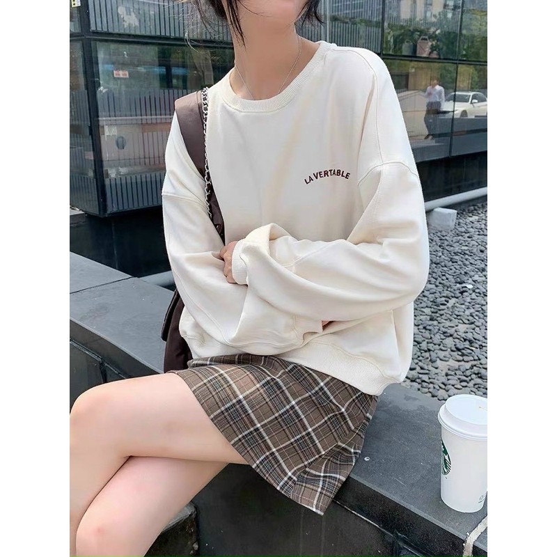 [có sẵn] set ulzzang chân váy caro nâu áo hoodie | BigBuy360 - bigbuy360.vn