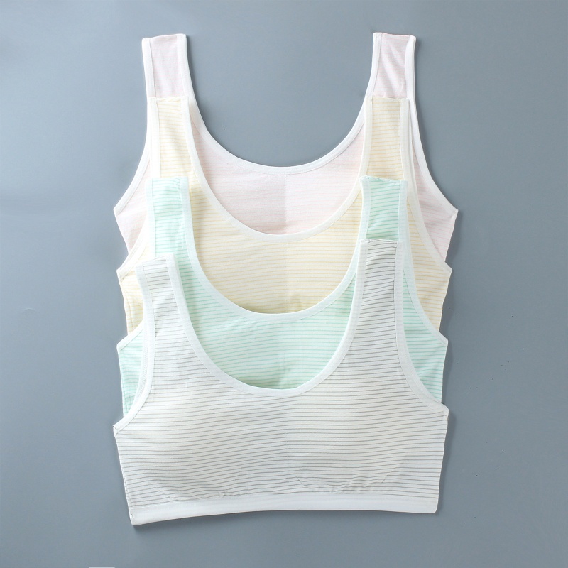 Brroa Áo Ngực Thể Thao Cotton Dây Bản Rộng In Họa Tiết Sọc Có Đệm Tháo Rời Được Cho Tuổi Teen / Bé Gái