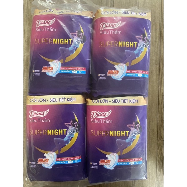 GÓI LỚN Băng vệ sinh Diana siêu thấm Supernight 35cm 12 miếng/gói MẪU MỚI