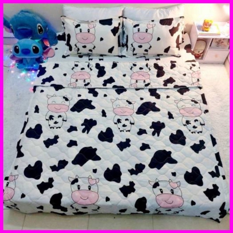 SÉT CHĂN GA GỐI HÈ HÌNH BÒ SỮA TRẮNG