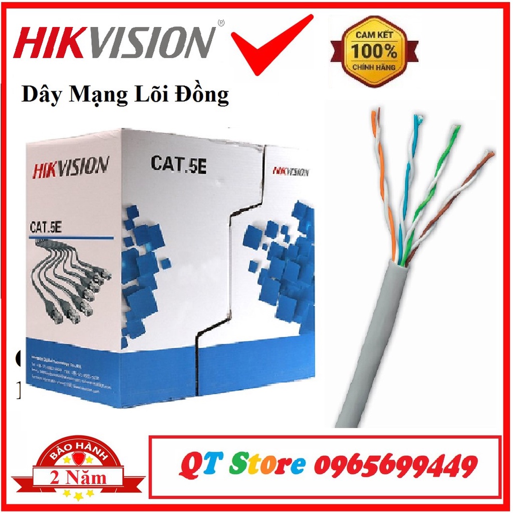 Dây Mạng Lan Cat5e Hikvision Lõi 8 Sợi Đồng Nguyên Chất, Dây Mạng Bán Lẻ - Hàng Chính Hãng