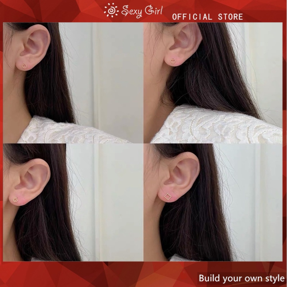 Bộ 6 Đôi Bông Tai Mini Bạc Đơn Giản Không Gây Dị Ứng Cho Nữ