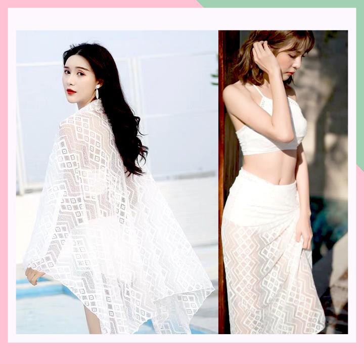 Bộ đồ bơi áo yếm cạp cao kèm khăn bộ bikini bơi gợi cảm 3 mảnh A | BigBuy360 - bigbuy360.vn