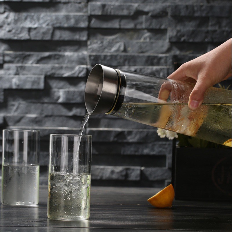 Bình nước thủy tinh, Bình detox dáng cao dung tích 1.4L thủy tinh cao cấp chịu nhiệt, Hàng xuất Âu