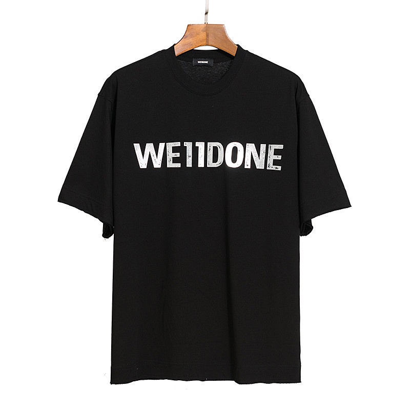 Áo Thun Cotton Ngắn Tay Dáng Rộng In Chữ WE11DONE Màu Bạc Thời Trang Cho Nam Và Nữ