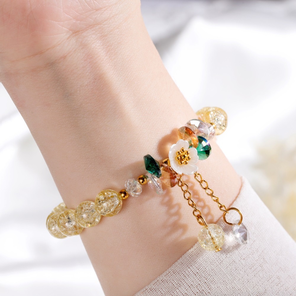 Ahellogirl Vòng Tay Chuỗi Hạt Pha Lê Hình Hoa Cúc Phong Cách Hàn Quốc Tinh Tế Cho Nữ