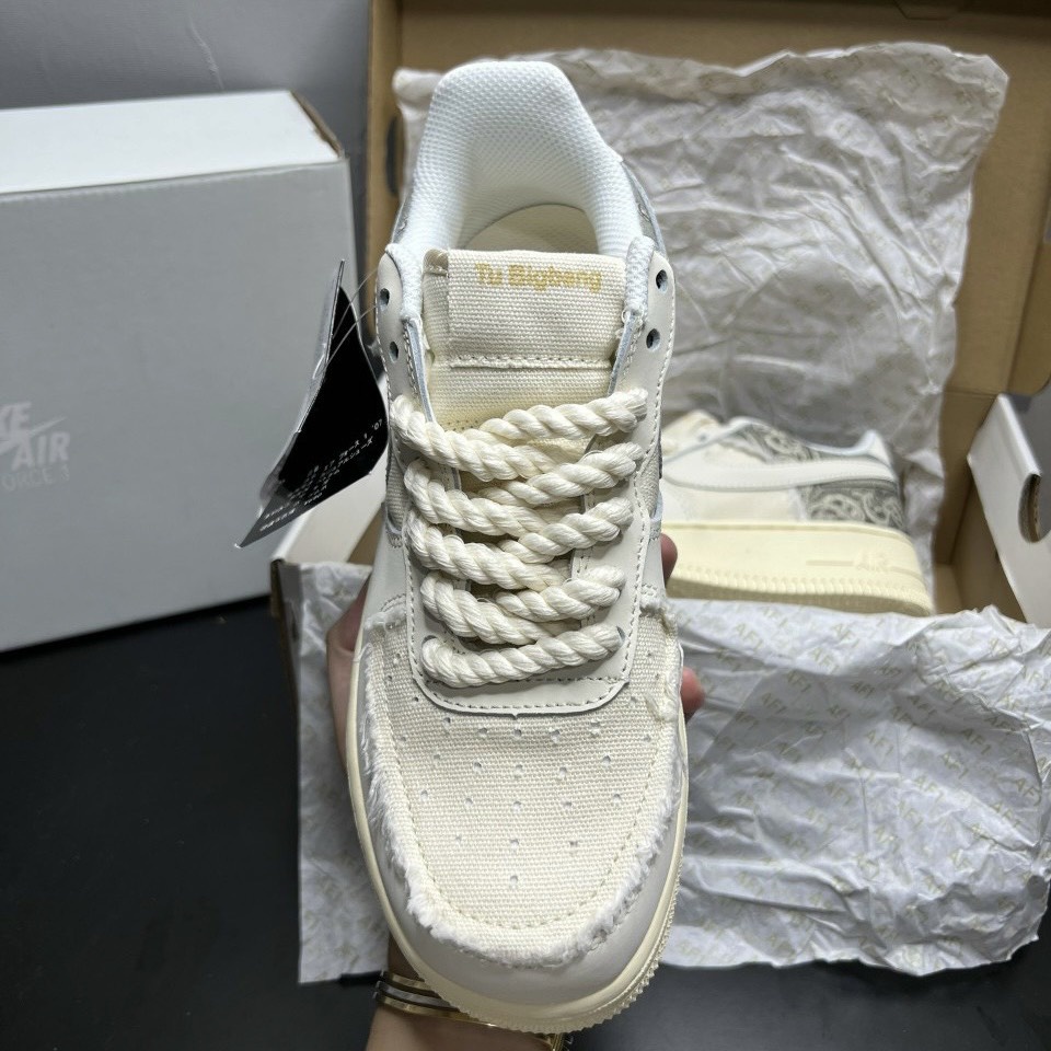 Giày AF1 denim tie dye xanh loang vải bò, Giày sneaker air fore one Dây Thừng Bản Chuẩn Hot Nhất 2023