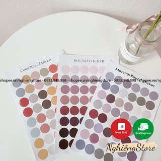 Sticker 48 miếng Dán Sổ Hình Tròn Morandi Palette Màu Trang Tri Janor Aesthetic