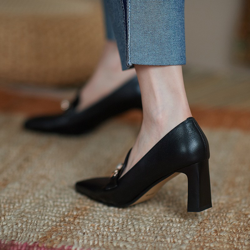 Giày cao gót gắn khóa kim loại / ngọc trai nhân tạo thời trang thanh lịch dành cho nữ