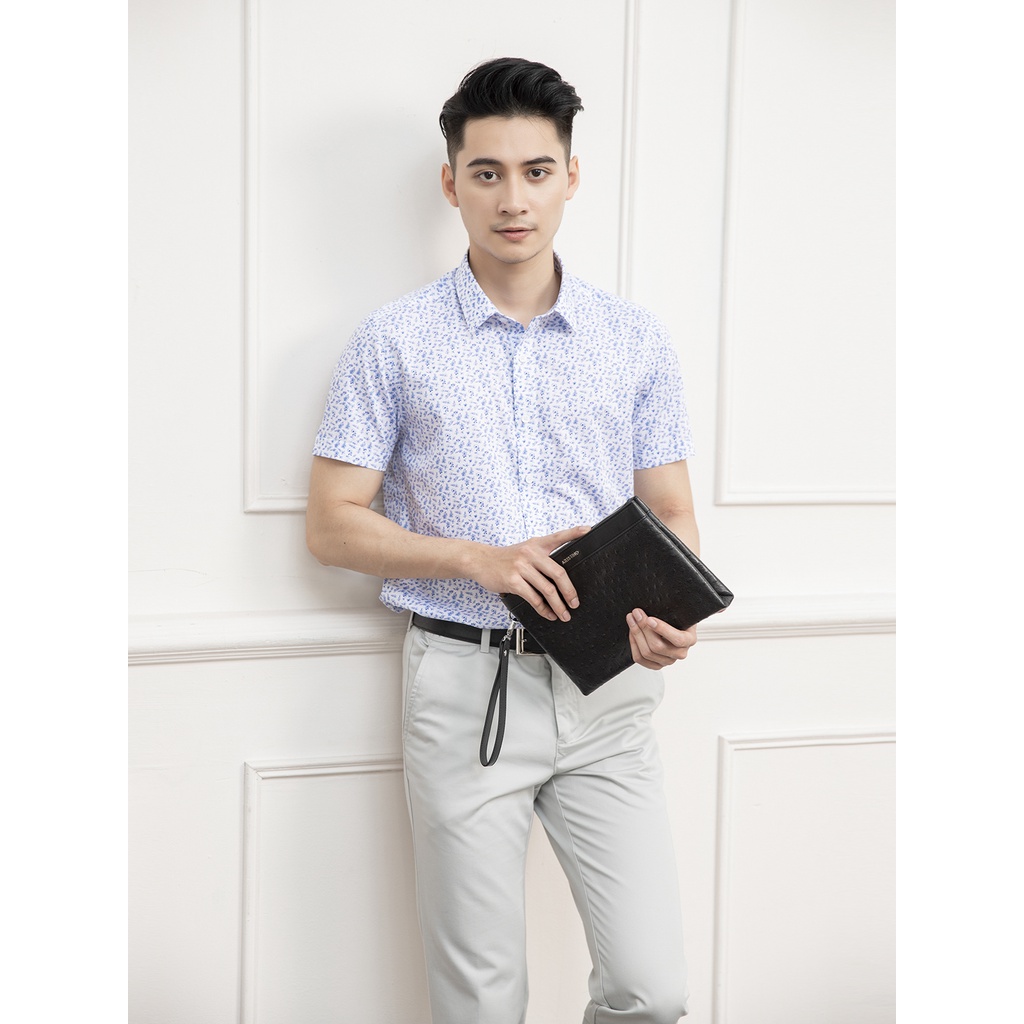 Áo sơ mi ngắn tay ARISTINO dáng Slim fit ôm nhẹ, thiết kế basic không túi ngực, họa tiết lá độc đáo - ASS129S1