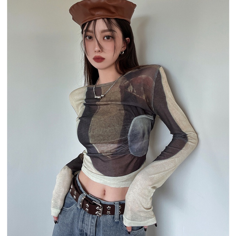 Áo Thun Nữ Cổ Tròn Dài Tay Dáng Ôm Không Nhòe Thời Trang Mùa Thu