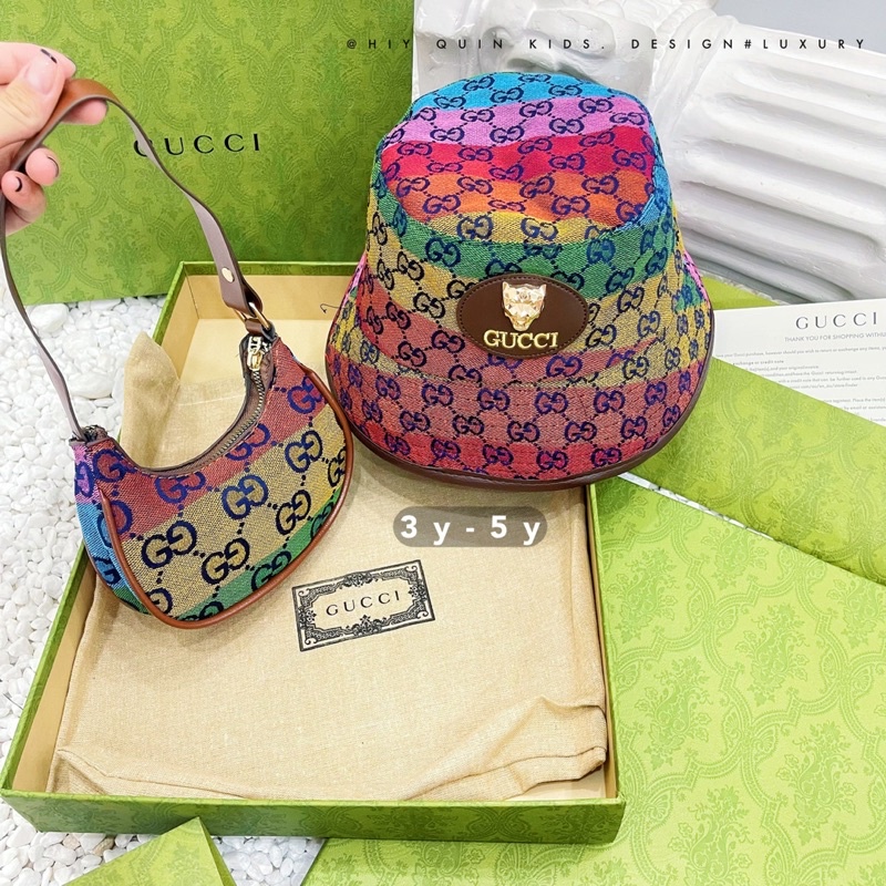 Combo túi và mũ gucci màu sắc sang chảnh cho bé