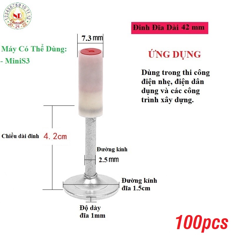 Hộp 100-200 Đinh Đĩa Dài 4.2cm Dùng Cho Máy Bắn Đinh Mini S3, Đinh Đĩa Mini 7.3mm Chiều Dài 4.2cm