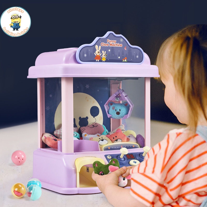 Máy Gắp Thú Bông Cho Bé Cỡ Lớn Tặng Kèm Gấu Bông, Bóng, Xu Đếm Thời Gian Có Hiệu Ứng Đèn Nhạc Kèm Sạc Cho Trẻ Em