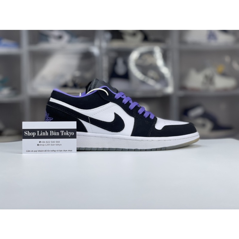 Giày Sneaker 🔥 low đen trắng tím kèm phụ kiện