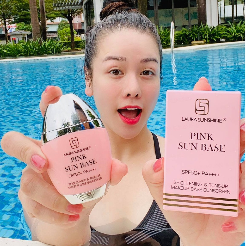 Kem chống nắng kiêm kem lót nâng tông da Nhật Kim Anh (Chống nắng hột xoài) Laura Sunshine Pink Sun Base SPF 50+ PA++++