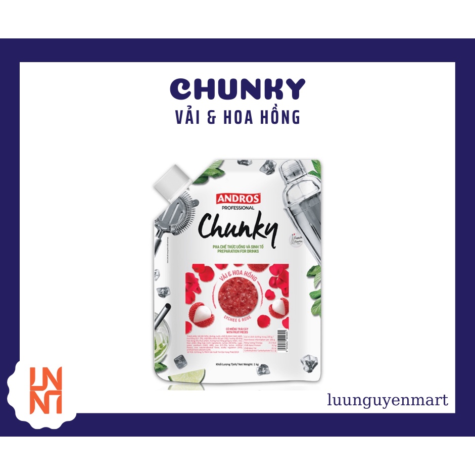 Mứt Trái Cây Pha Chế Chunky Vải & Hoa Hồng  Bịch 1kg