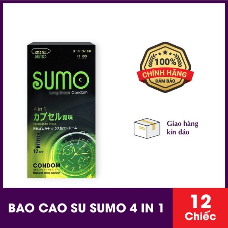 Bao Cao Su 4 In 1 Nhật Bản SUMO Siêu Mỏng Có Gai, Phát Hiện Bệnh Tình Dục, Hộp 12bao