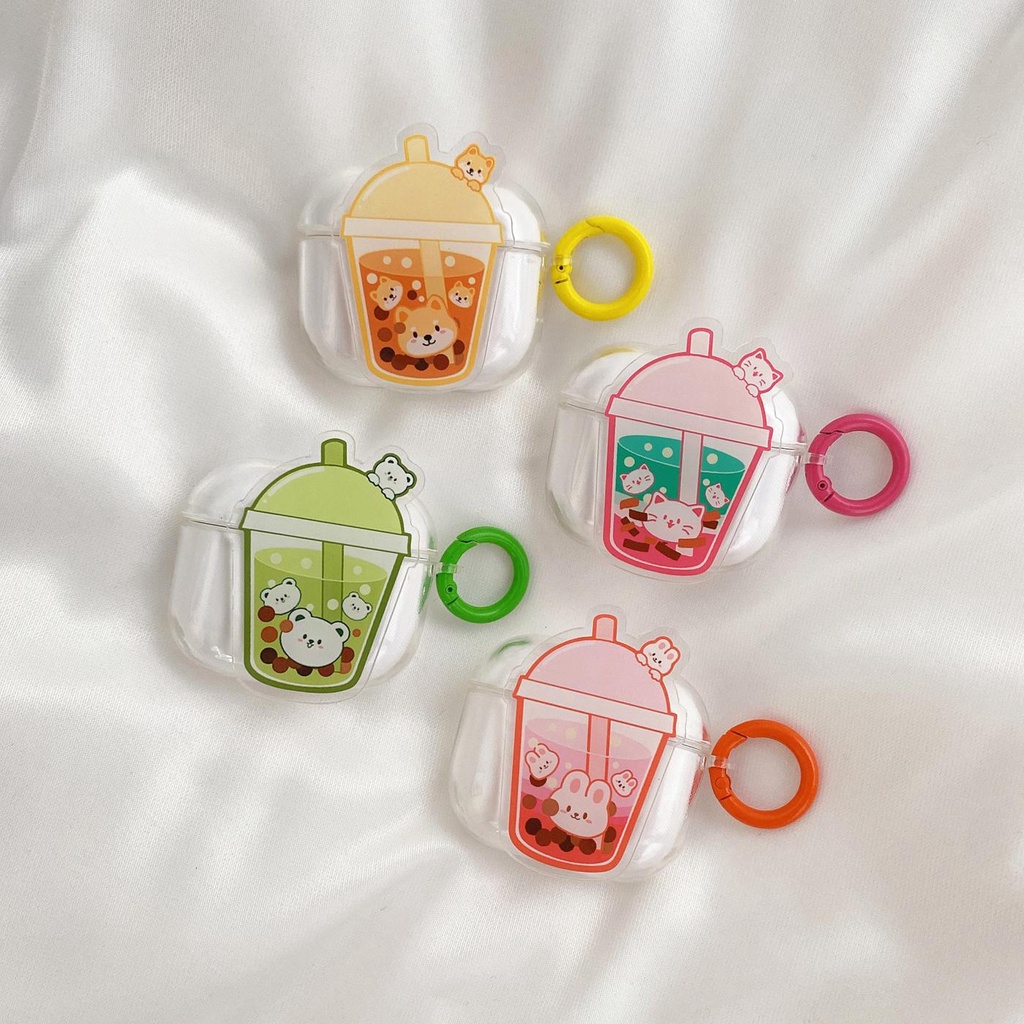 Vỏ Bảo Vệ Hộp Sạc Tai Nghe AirPods 1 2 pro 3 2021 gen3 Bằng Silicon Tpu Mềm Hình Ly Trà Sữa 4 Màu Dễ Thương