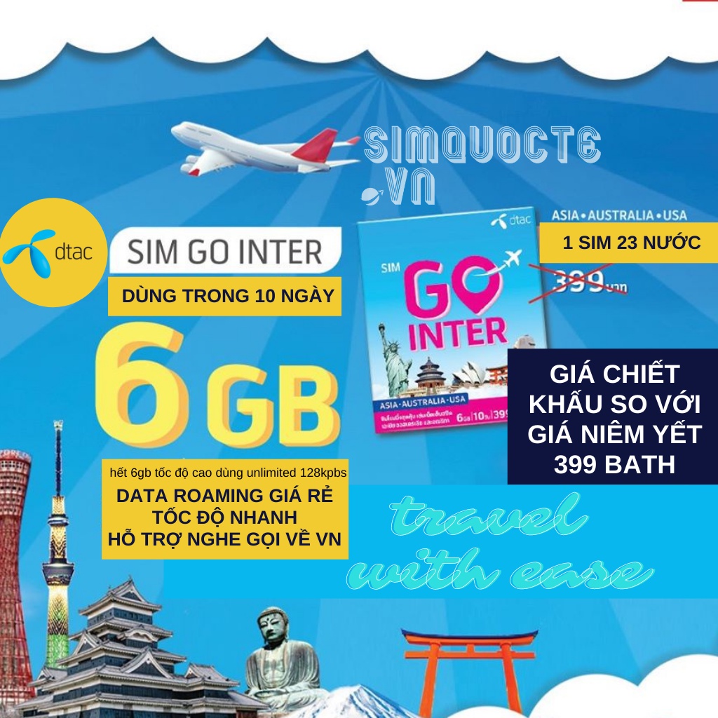 Sim Du Lịch Trung Quốc HongKong Macao 6GB 10 ngày DTAC GO INTER và TRUEMOVE TRAVEL ASIA