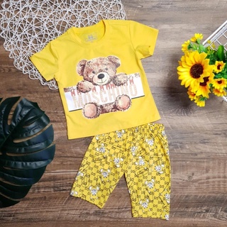Size 10-15 đồ bộ bé gái áo ngắn tay quần lửng in hỉnh gấu cực xinh
