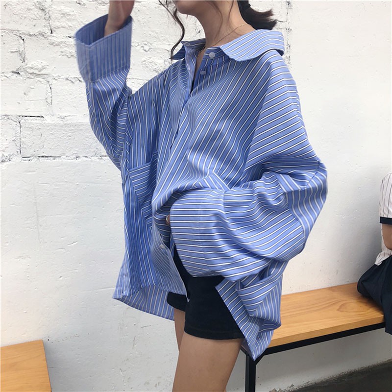 [ORDER-Có Ảnh Thật] Áo sơ mi nữ kẻ sọc form rộng dài tay túi đắp ulzzang | BigBuy360 - bigbuy360.vn