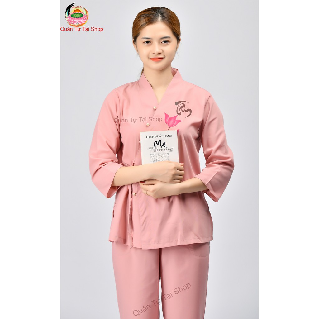 Đồ Lam Đi Chùa, Mẫu Thư Pháp Chất  vải Kate, Mịn Đẹp,Thoáng Mát, Mặc vô cùng thoải mái duyên dáng