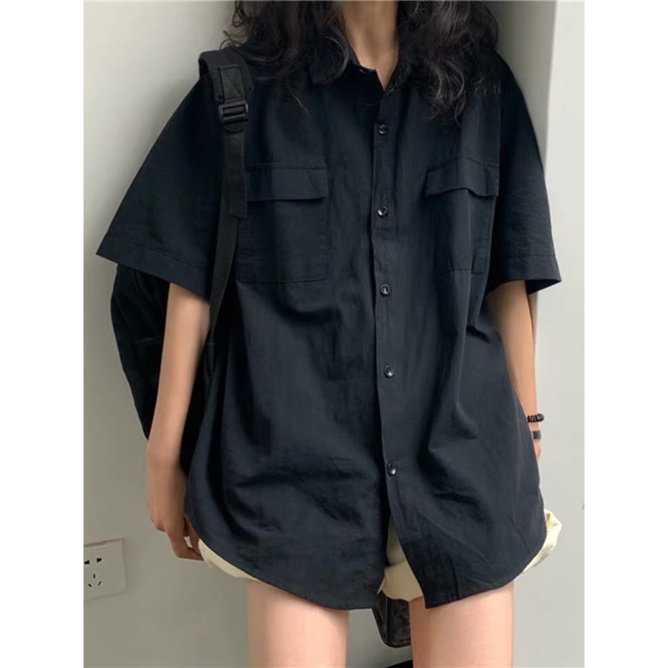Áo Sơ Mi Túi Hộp Unisex Basic 2 màu Đen Trắng có size dáng rộng - BC102 #8