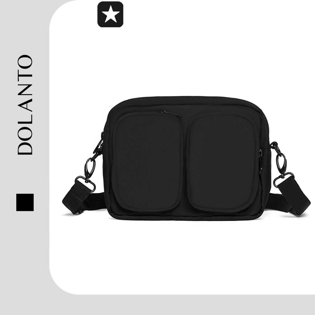 Túi Đeo Chéo Đen DOUBLE BAG Nhỏ Du Lịch Thời Trang Vải Canvas Cao Cấp Chống Thấm Nước Bao Tử Rẻ Tiện Nam Nữ DOLANTO