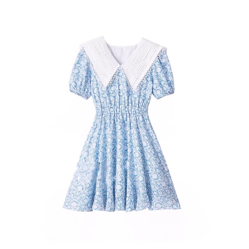 Váy hoa nhí babydoll màu xanh Triệu Lộ Tư phong cách Pháp