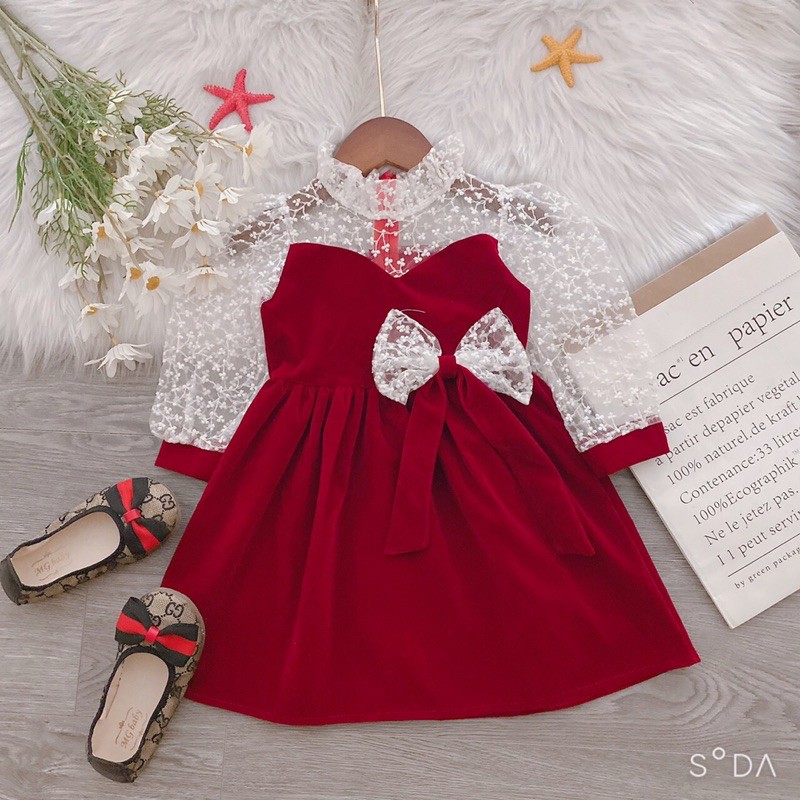 Váy nhung REN TAY TRẮNG cho bé mã 67075