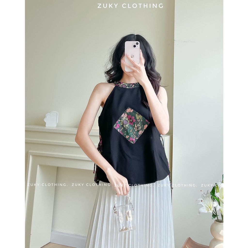ZUKY Áo yếm gấm cột dây bên hông phù hợp dạo phố tiệc đi làm