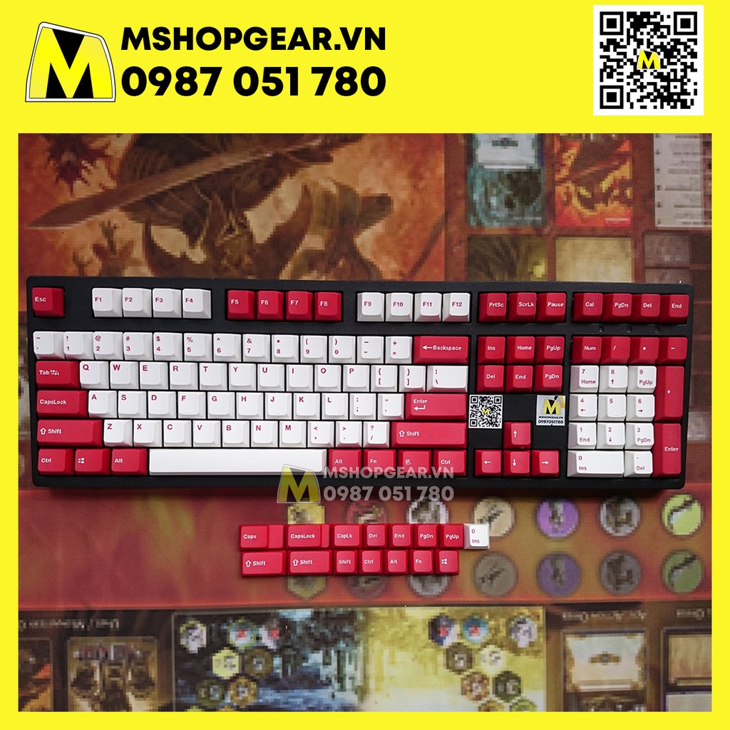Keycap Red white  thick pbt Oem profile Doubleshot 123 keys
