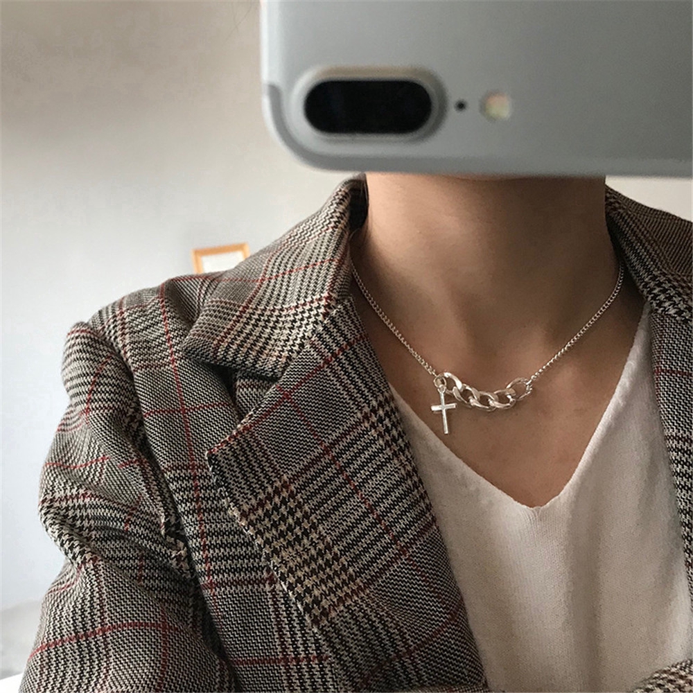 Dây chuyền Choker làm từ thép không gỉ mặt hình chữ thập thời trang nữ