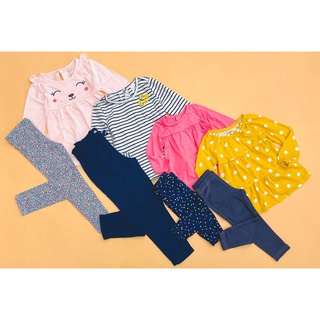 Set áo thun tay dài + quần jogger/legging bé gái Carter. Việt Nam xuất xịn