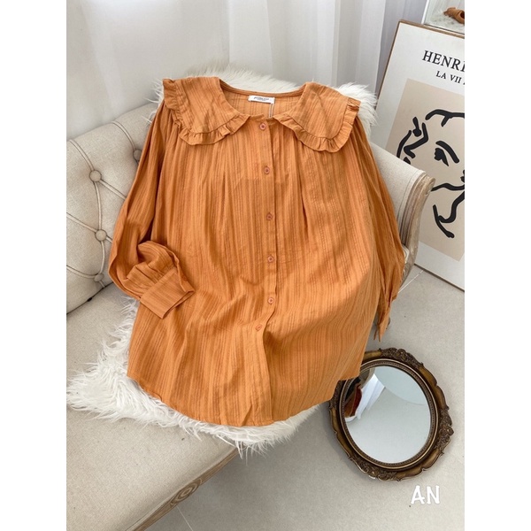 Áo sơmi đũi cam cổ bèo mẫu cực tiểu thư hàng chuẩn KAB
