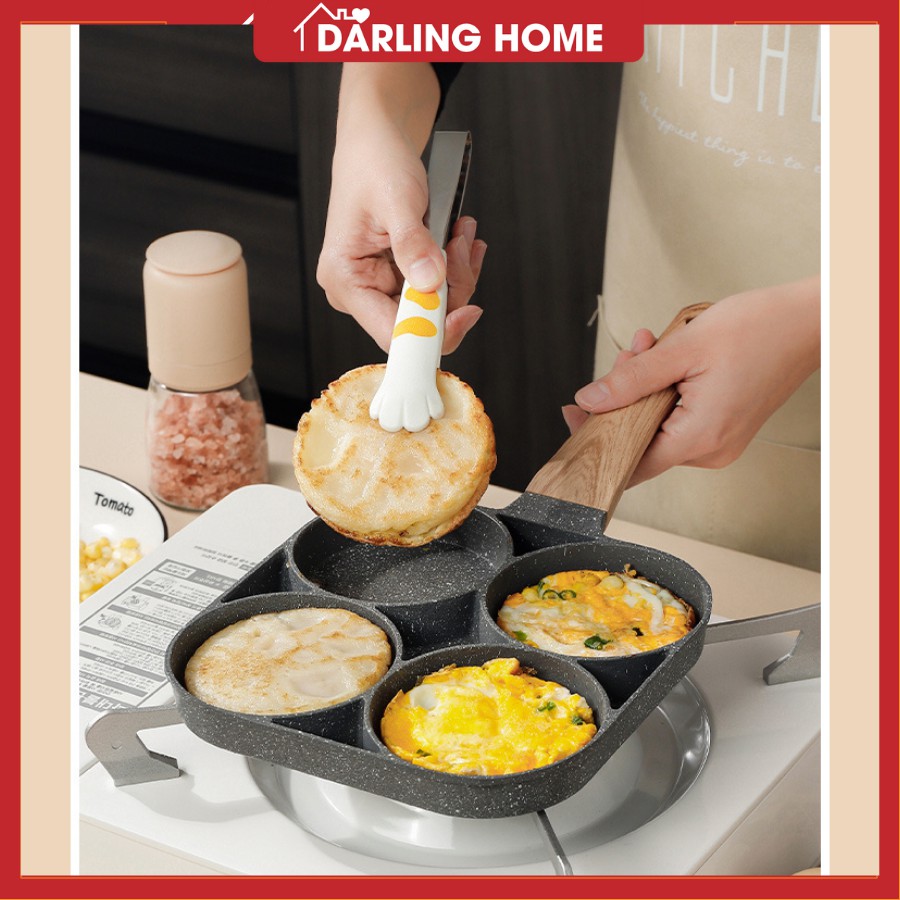 Chảo Chiên Trứng 4 Ngăn, Chống Dính Vân Đá Dùng Được Cho Bếp Từ Darling Home