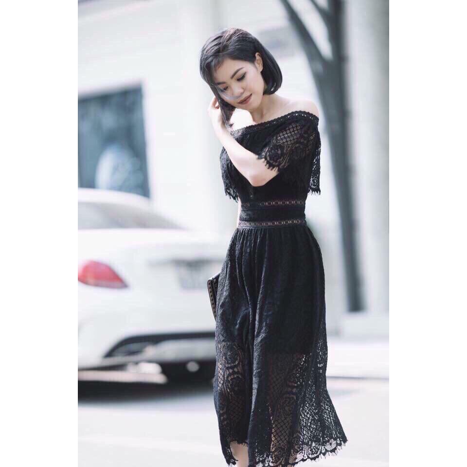 Đầm ren bẹt vai, váy ren trễ vai màu trắng size S, M, L rất xinh, ren nhập hàn chuẩn( 593 C00 CH ) EH | BigBuy360 - bigbuy360.vn
