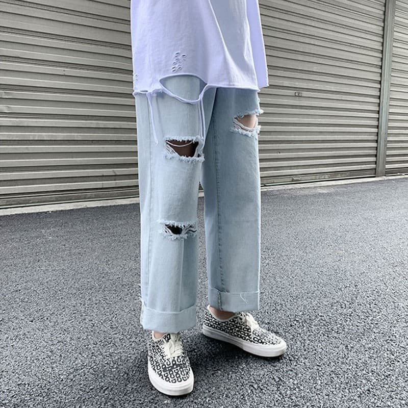 Quần Jean Nam Rách Kiểu,  Quần Baggy Nam  ống rộng Thời Trang Phong Cách Unisex