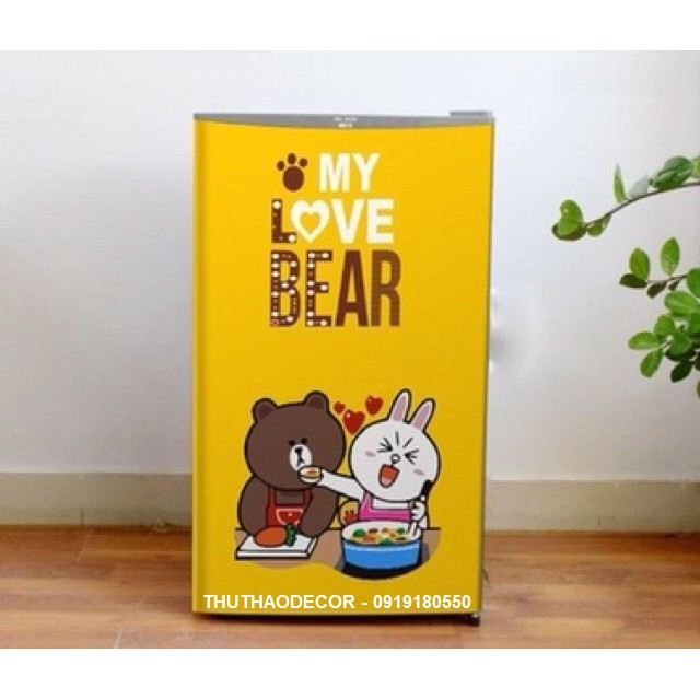 Decal dán máy giặt - tủ lạnh mini GẤU VÀNG BROWN