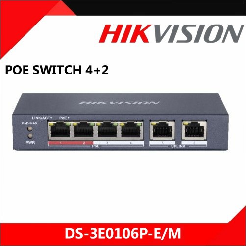 Switch mạng DS-3E0106P-E/M 4 cổng PoE , 2 cổng uplink 10/100Mbps - Hàng chính hãng