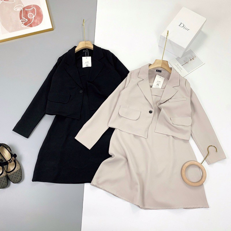 set blazer kèm váy