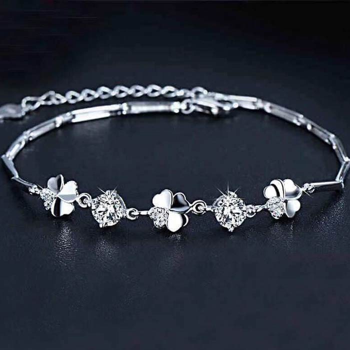 Lắc tay nữ vòng tay cỏ 4 lá may mắn đính đá bạc 925 phong cách hàn quốc dễ thương tặng hộp
